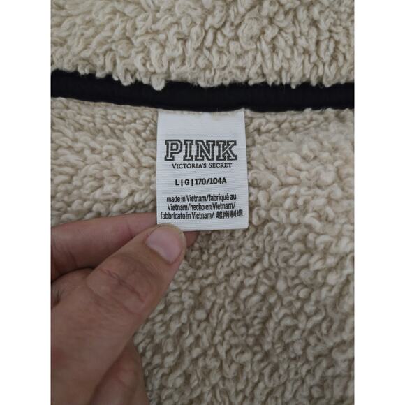 Victoria's secret PINK large women's cream colored sherpa partial zip sweater - Picture 6 of 9